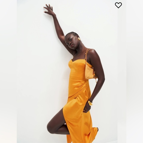 NWT Reformation Marguerite Silk Midi Dress Cantaloupe Orange Gold - Picture 4 of 6